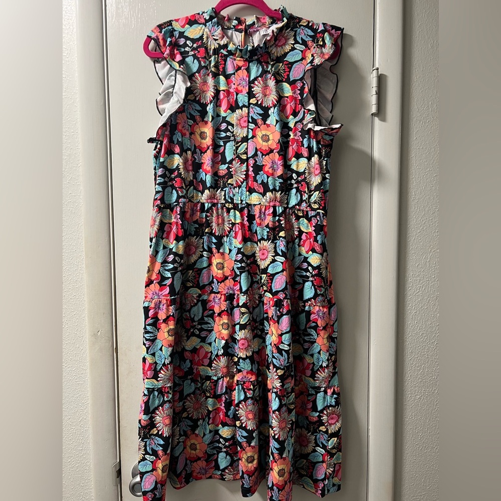 Colorful Hazel Blues Dress with belt sash